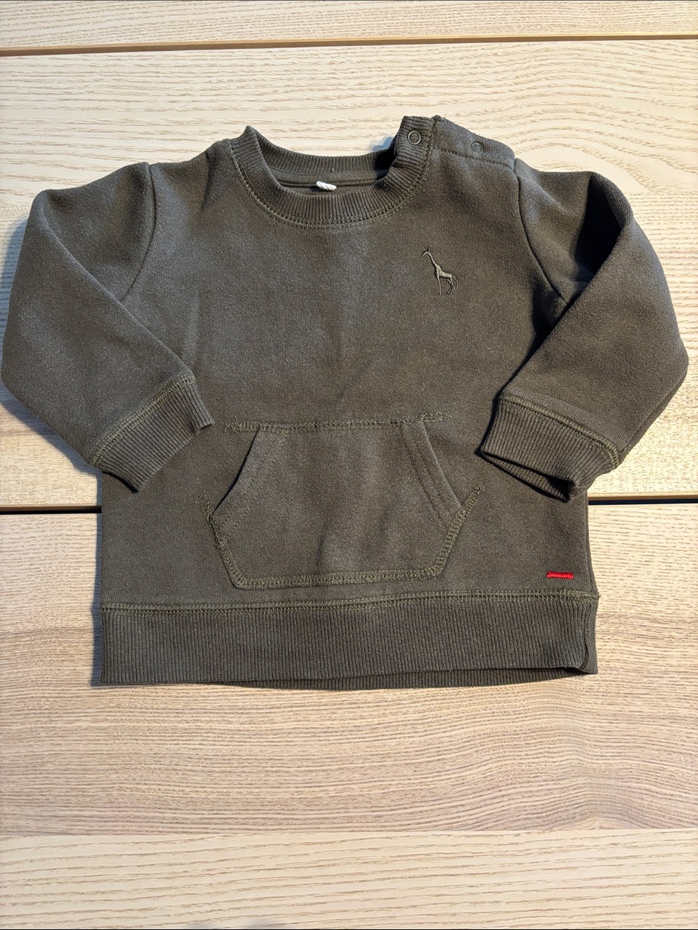 Kids Olive Green Pullover Sweatshirt with Giraffe Embroidery